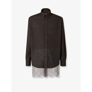 Fendi Men Pinstriped Wool Shirt With Lace Insert